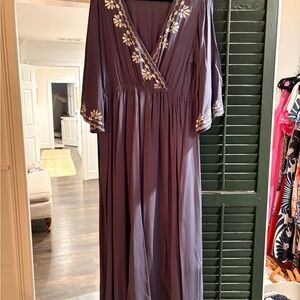 Embroidered Dusty Blue Maternity Dress